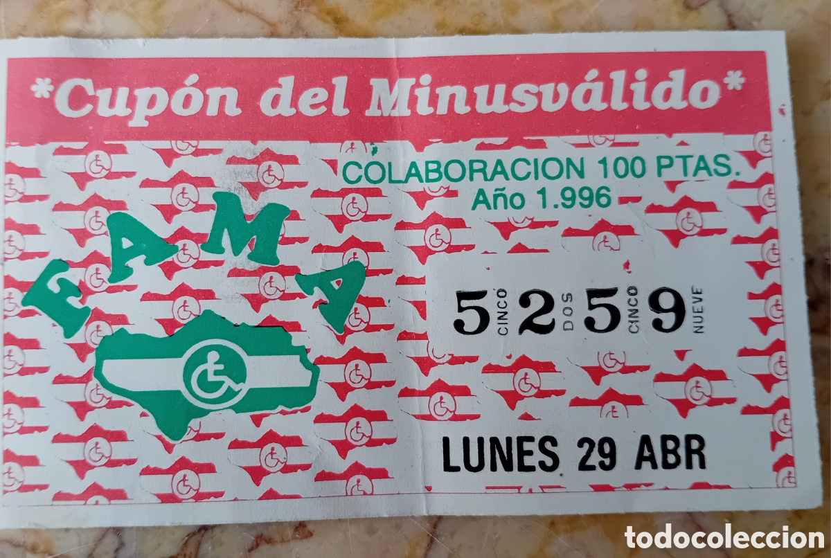 Cupones ONCE: Cup&oacute;n del Minusv&aacute;lido 1996 - Foto 1