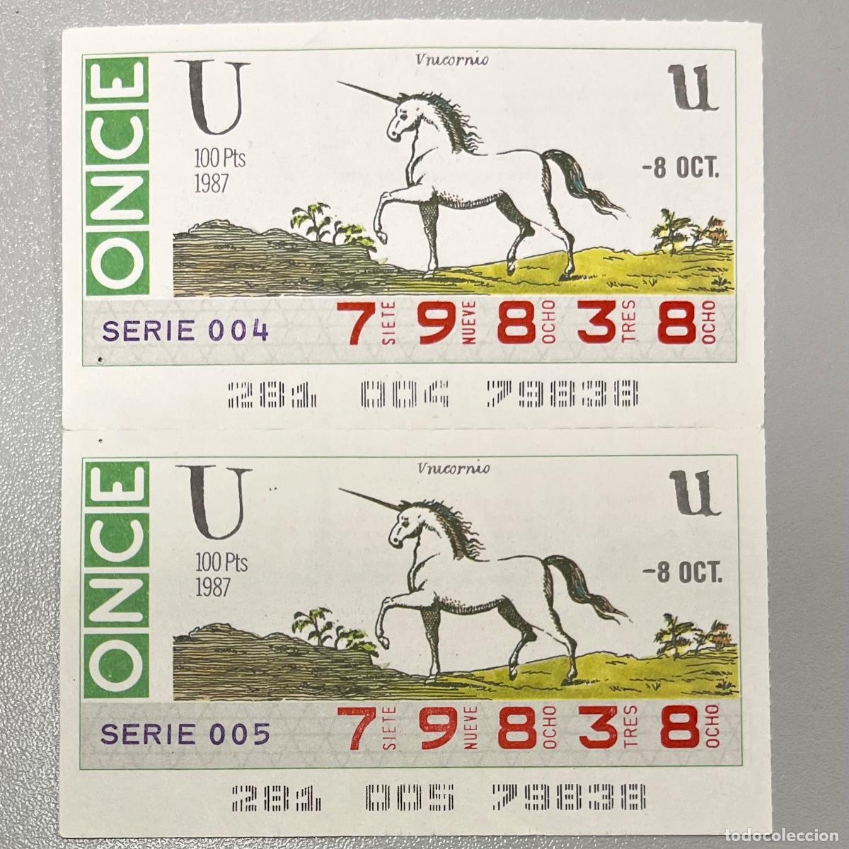 Cupones ONCE: Dos cupones de la ONCE 8 de octubre de 1987 - Foto 1