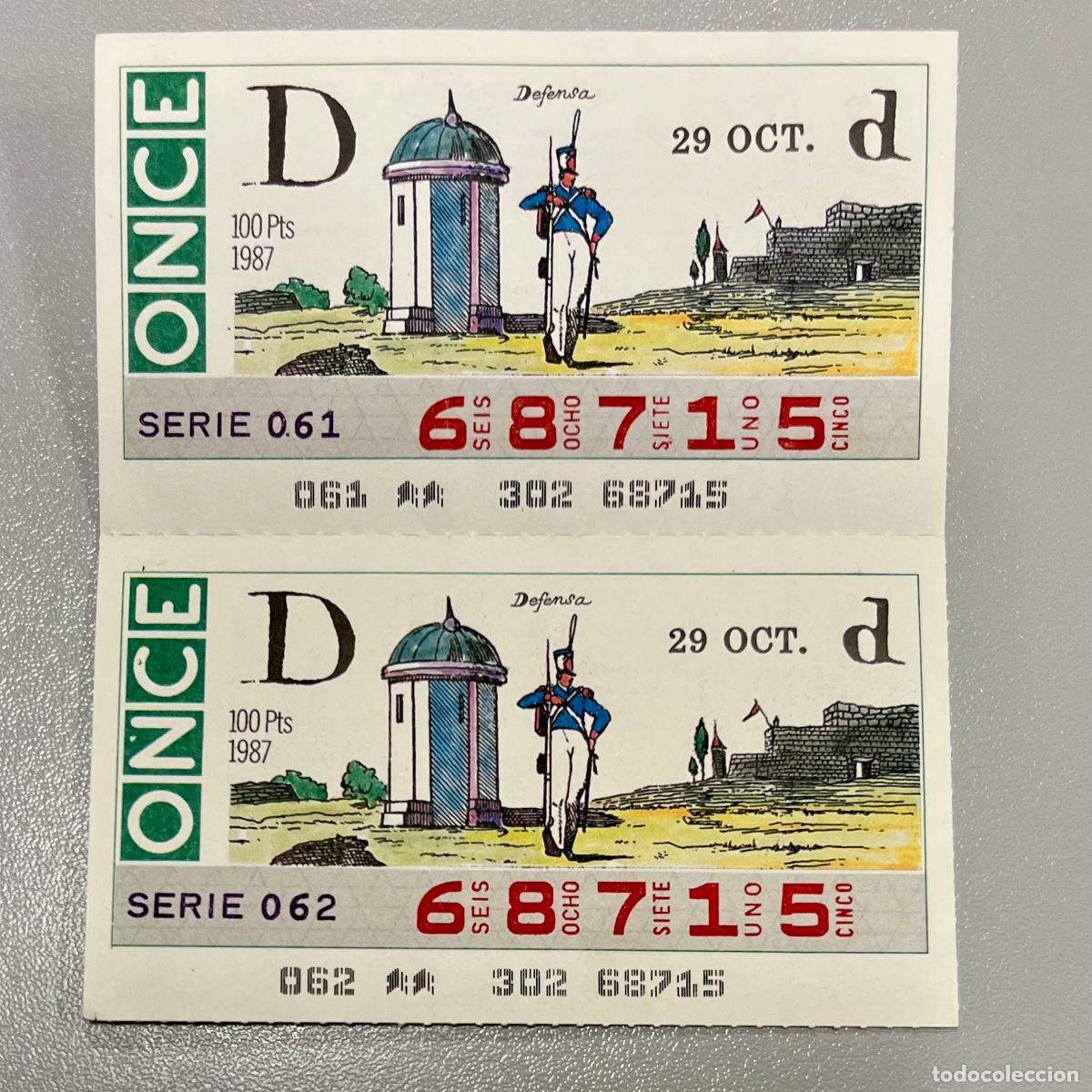 Cupones ONCE: Dos cupones de la ONCE 29 de octubre de 1987 - Foto 1