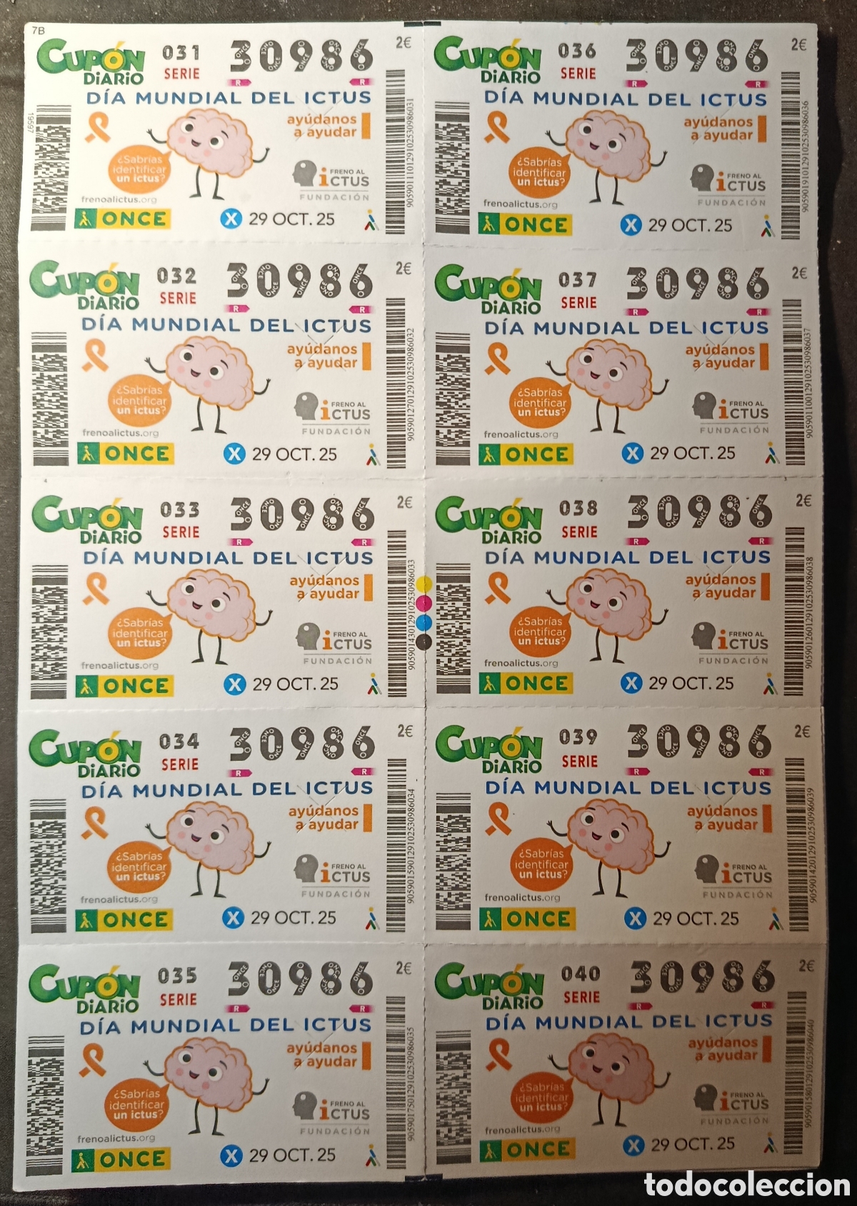Cupones ONCE: N&deg; 30986 (29/OCTUBRE/2025)-HOJA COMPLETA - Foto 1
