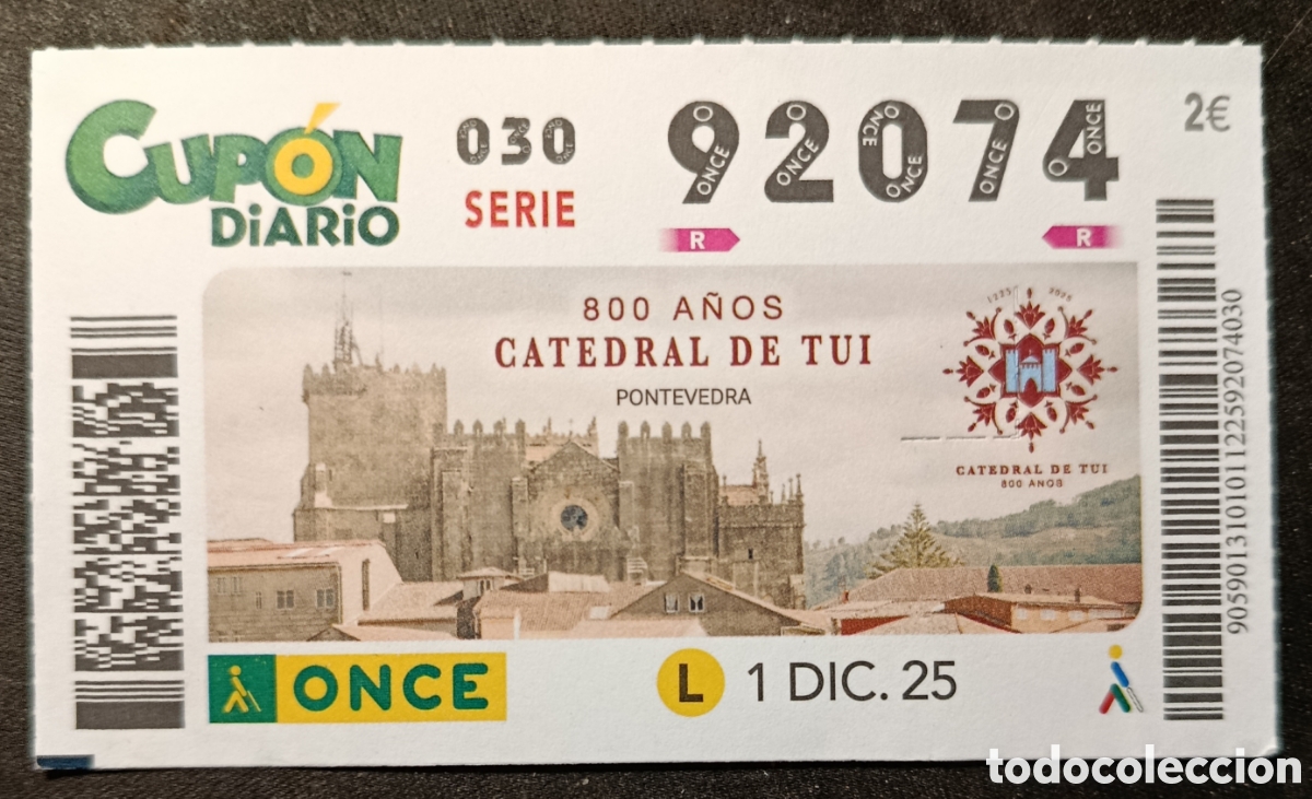 Cupones ONCE: N&deg; 92074 (1/DICIEMBRE/2025)-PONTEVEDRA - Foto 1
