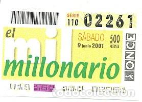 Cupones ONCE: Cup&oacute;n Once de 9-6-2001. El Mil Millonario. ref. 8-010609 - Foto 1