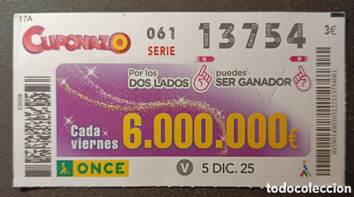 Cupones ONCE: N&deg; 13754 (5/DICIEMBRE/2025) - Foto 1