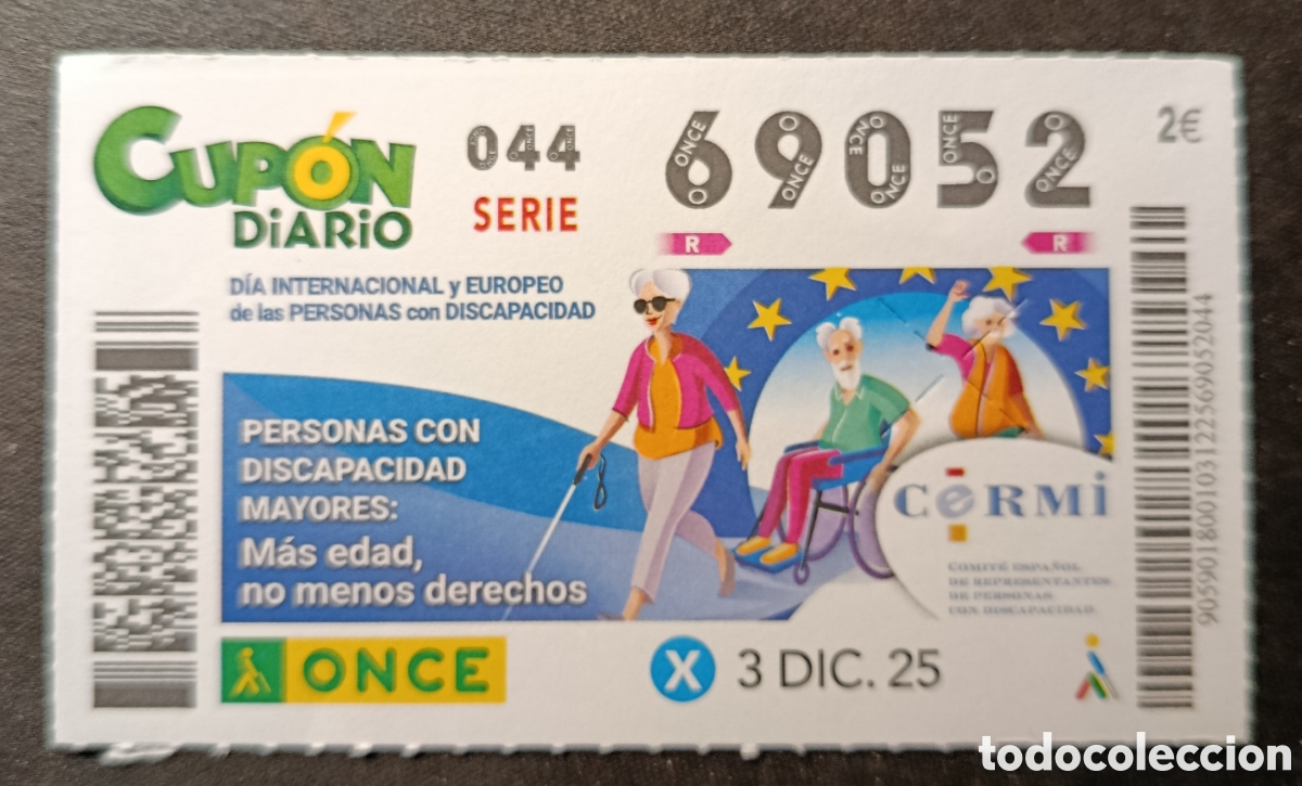 Cupones ONCE: N&deg; 69052 (3/DICIEMBRE/2025) - Foto 1