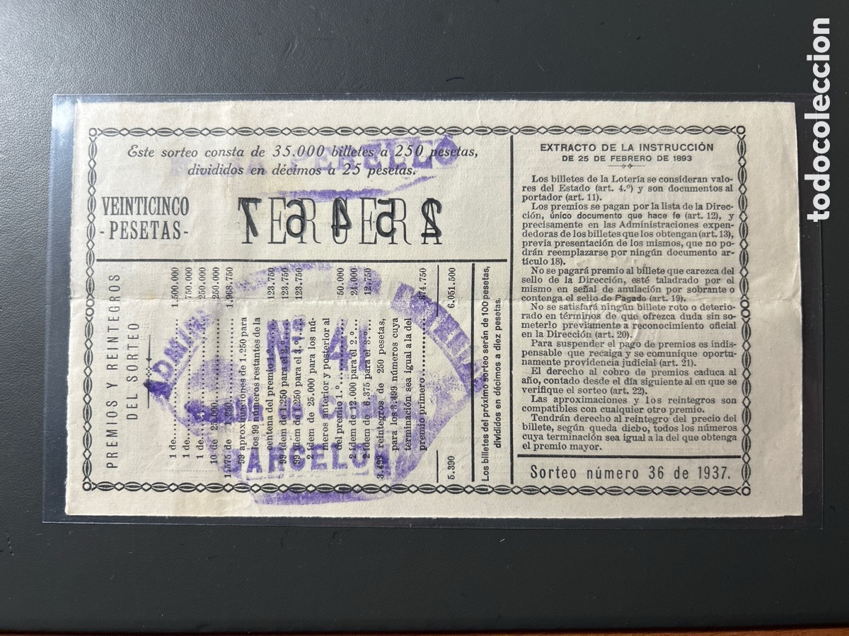Cupones ONCE: Loteria A&ntilde;o 1937 Sorteo Navidad - Foto 2