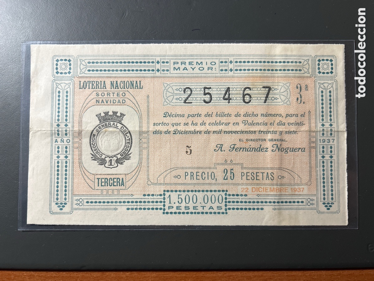 Cupones ONCE: Loteria A&ntilde;o 1937 Sorteo Navidad - Foto 1