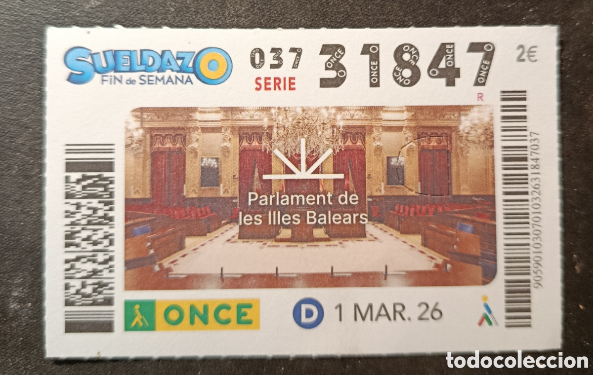 Cupones ONCE: N&deg; 31847 (1/MARZO/2026)-BALEARES - Foto 1