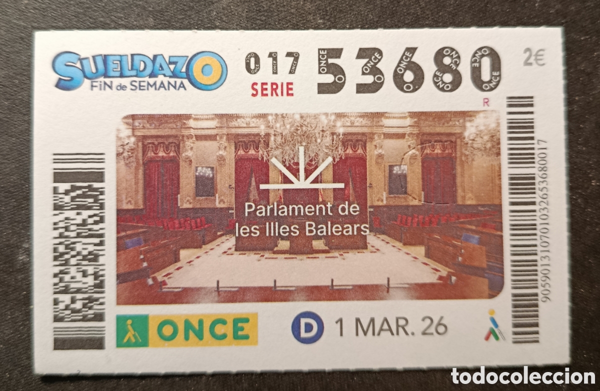 Cupones ONCE: N&deg; 53680 (1/MARZO/2026)-BALEARES - Foto 1