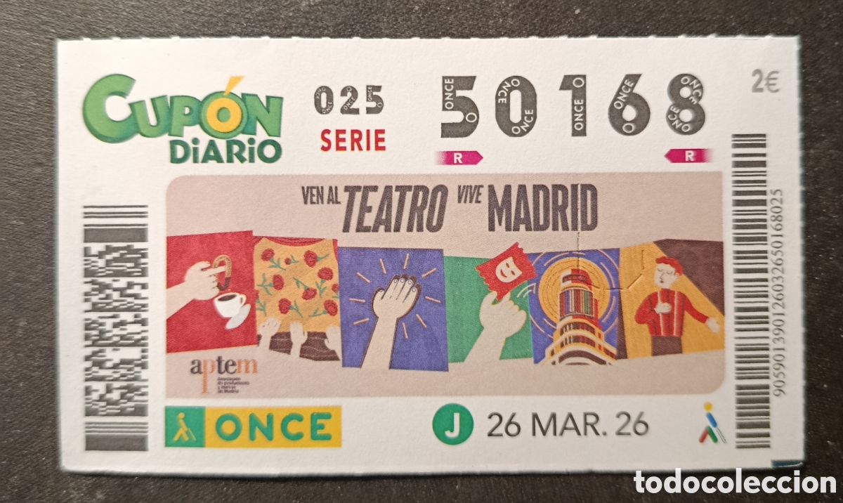 Cupones ONCE: N&deg; 50168 (26/MARZO/2026)-MADRID - Foto 1