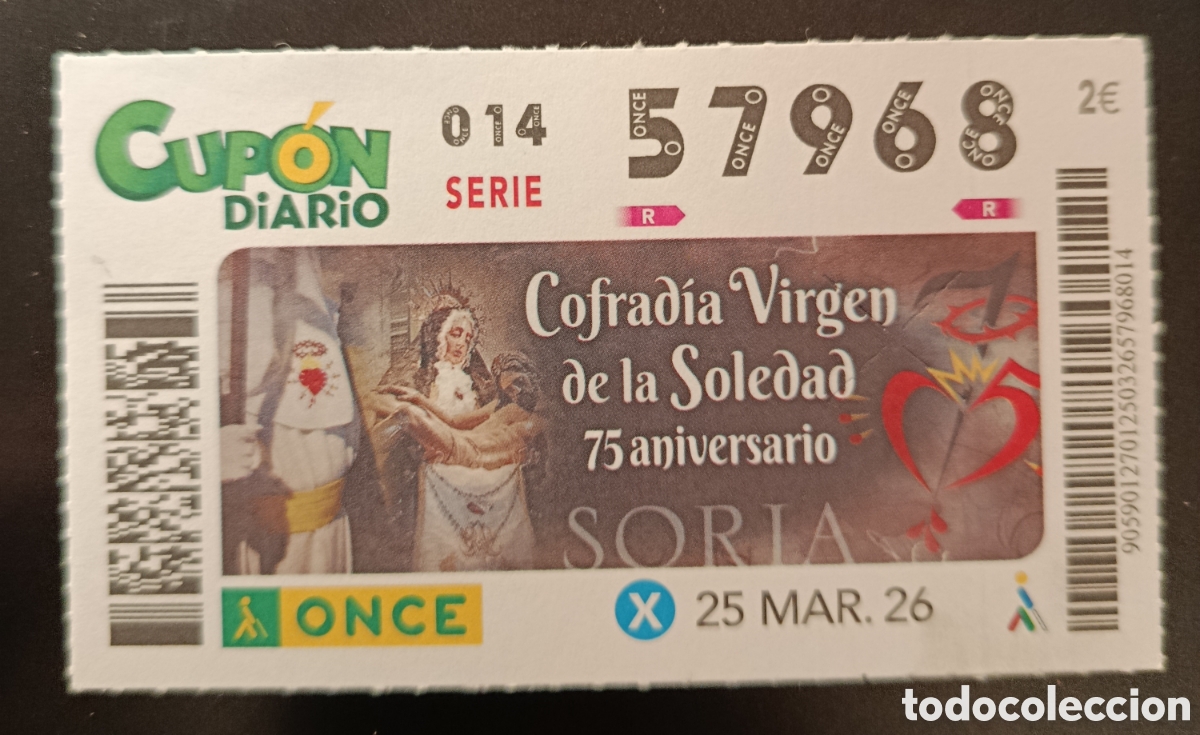 Cupones ONCE: N&deg; 57968 (25/MARZO/2026)-SORIA - Foto 1
