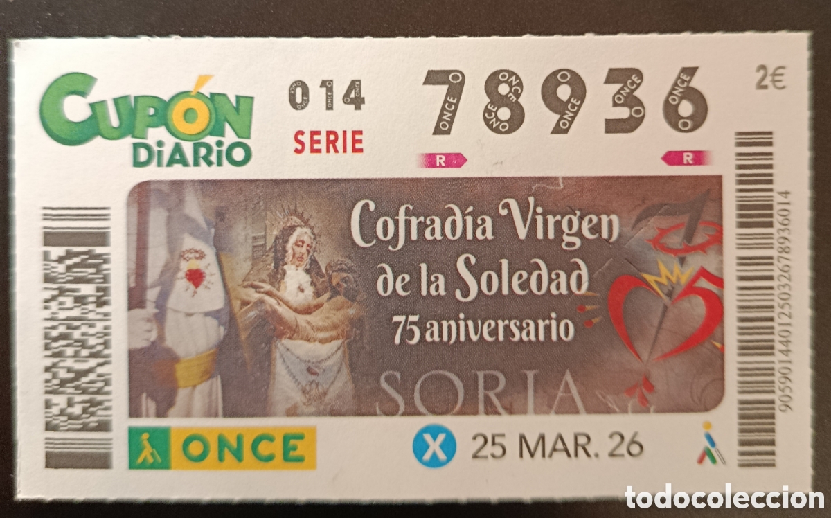 Cupones ONCE: N&deg; 78936 (25/MARZO/2026)-SORIA - Foto 1