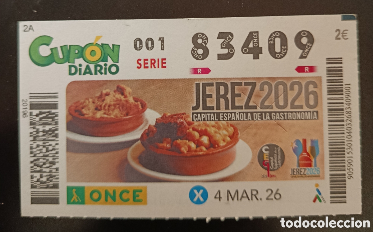 Cupones ONCE: N&deg; 83409 (4/MARZO/2026)-C&Aacute;DIZ - Foto 1