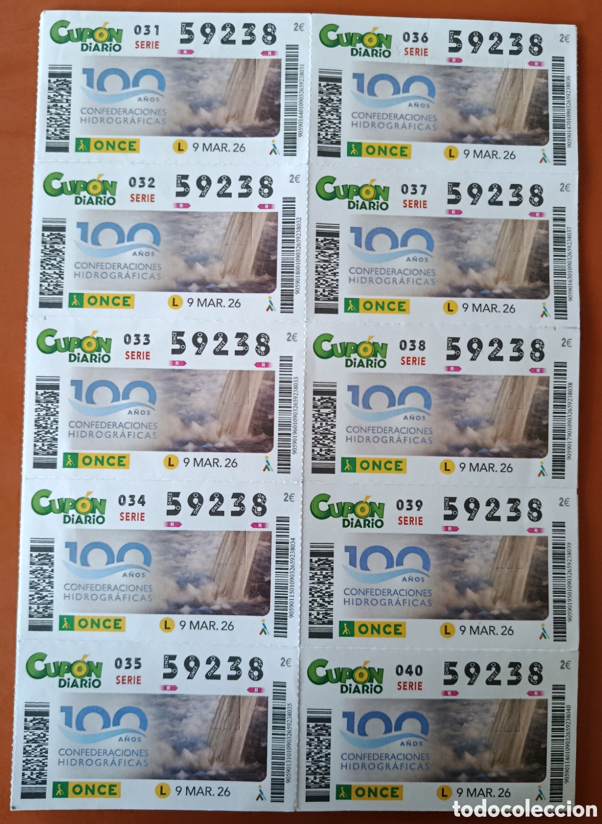 Cupones ONCE: N&deg; 59238 (9/MARZO/2026)/HOJA COMPLETA - Foto 1