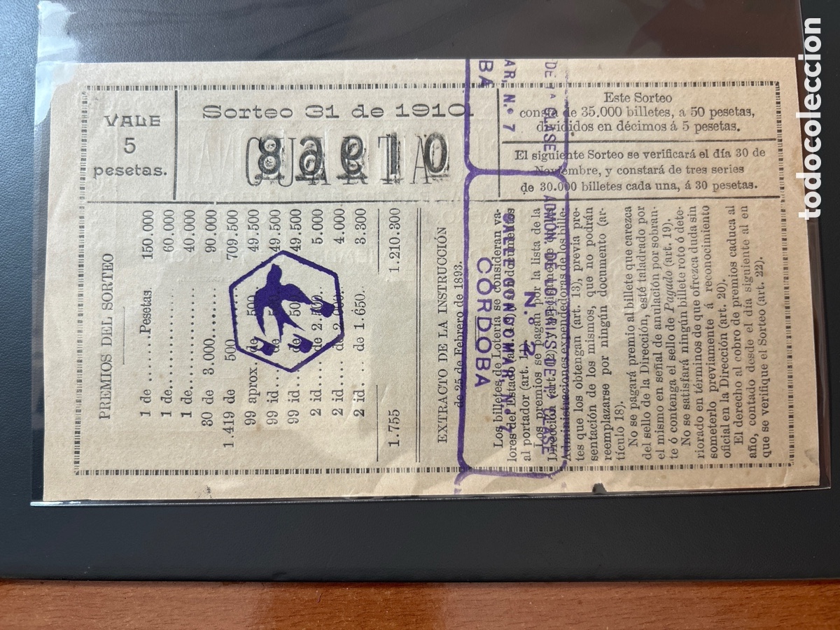 Cupones ONCE: Loter&iacute;a A&ntilde;o 1910 Sorteo 31 - Foto 2