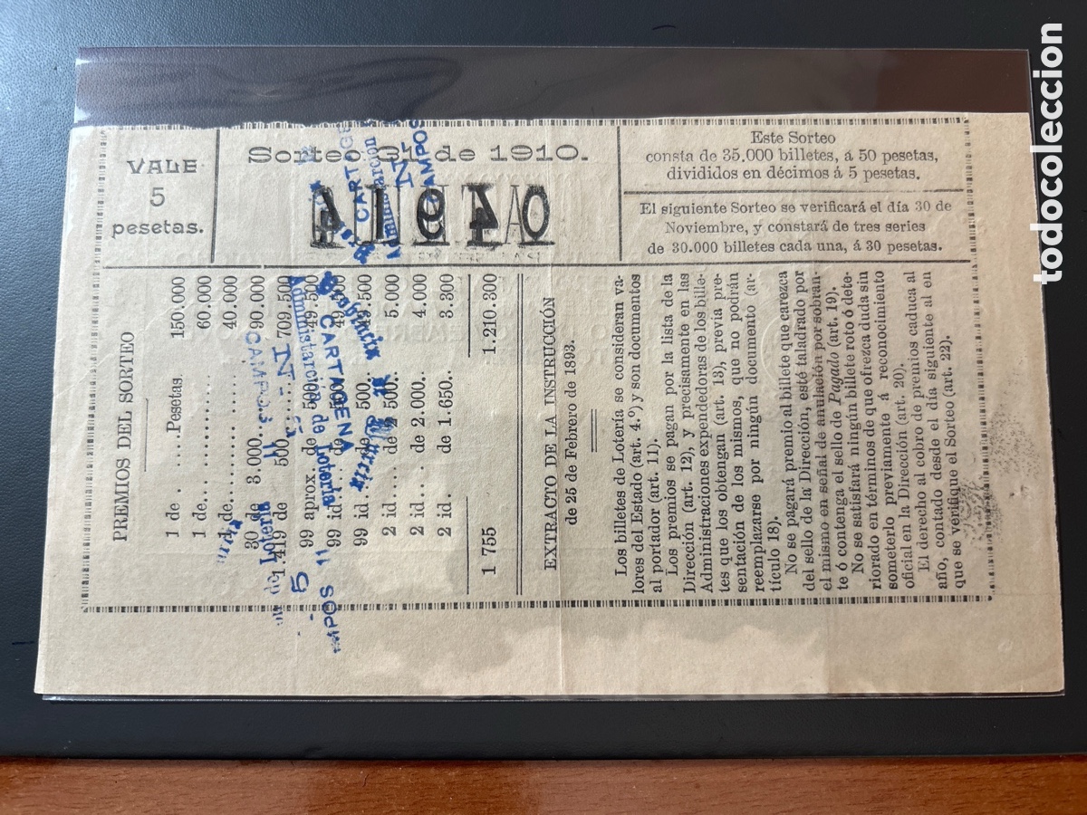 Cupones ONCE: Loteria A&ntilde;o 1910 Sorteo 31 - Foto 2