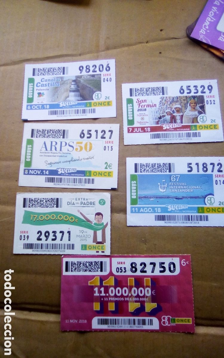 Cupones ONCE: 6 Cupones de la ONCE. A&ntilde;os 2014, 2015, 2018. - Foto 1