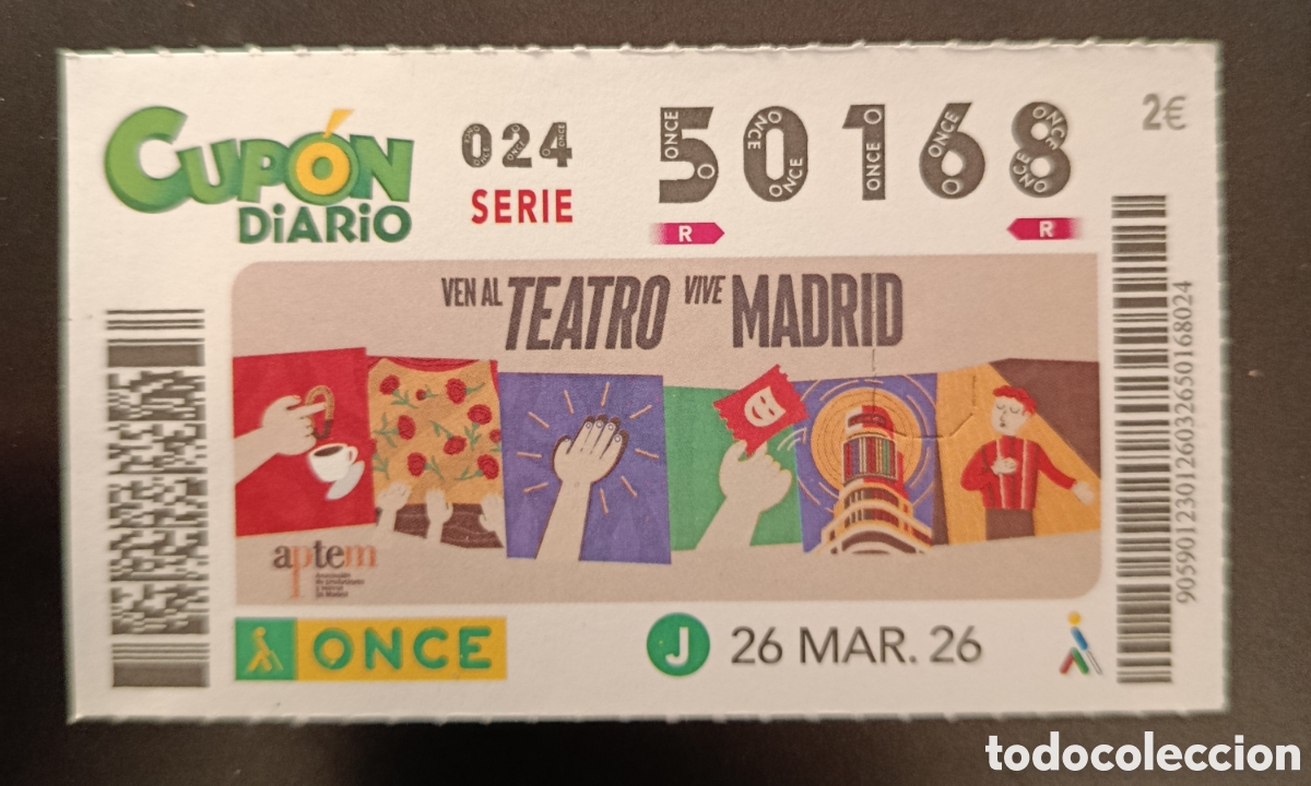 Cupones ONCE: N&deg; 50168 (26/MARZO/2026)-MADRID - Foto 1