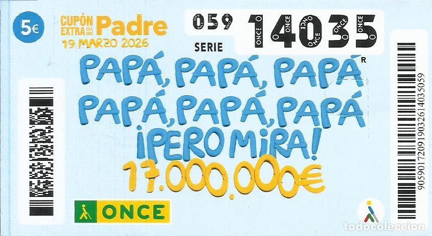 Cupones ONCE: Cup&oacute;n ONCE Extra Padre. 19 marzo 2026. N&ordm; 14035. Serie 059. 6x11 cm. - Foto 1