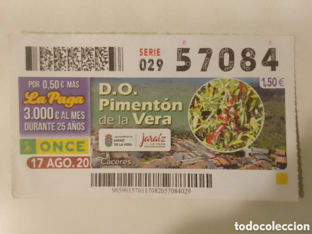 Cupones ONCE: Cup&oacute;n ONCE 17 AGO. 20 D. O. Piment&oacute;n de la Vera.