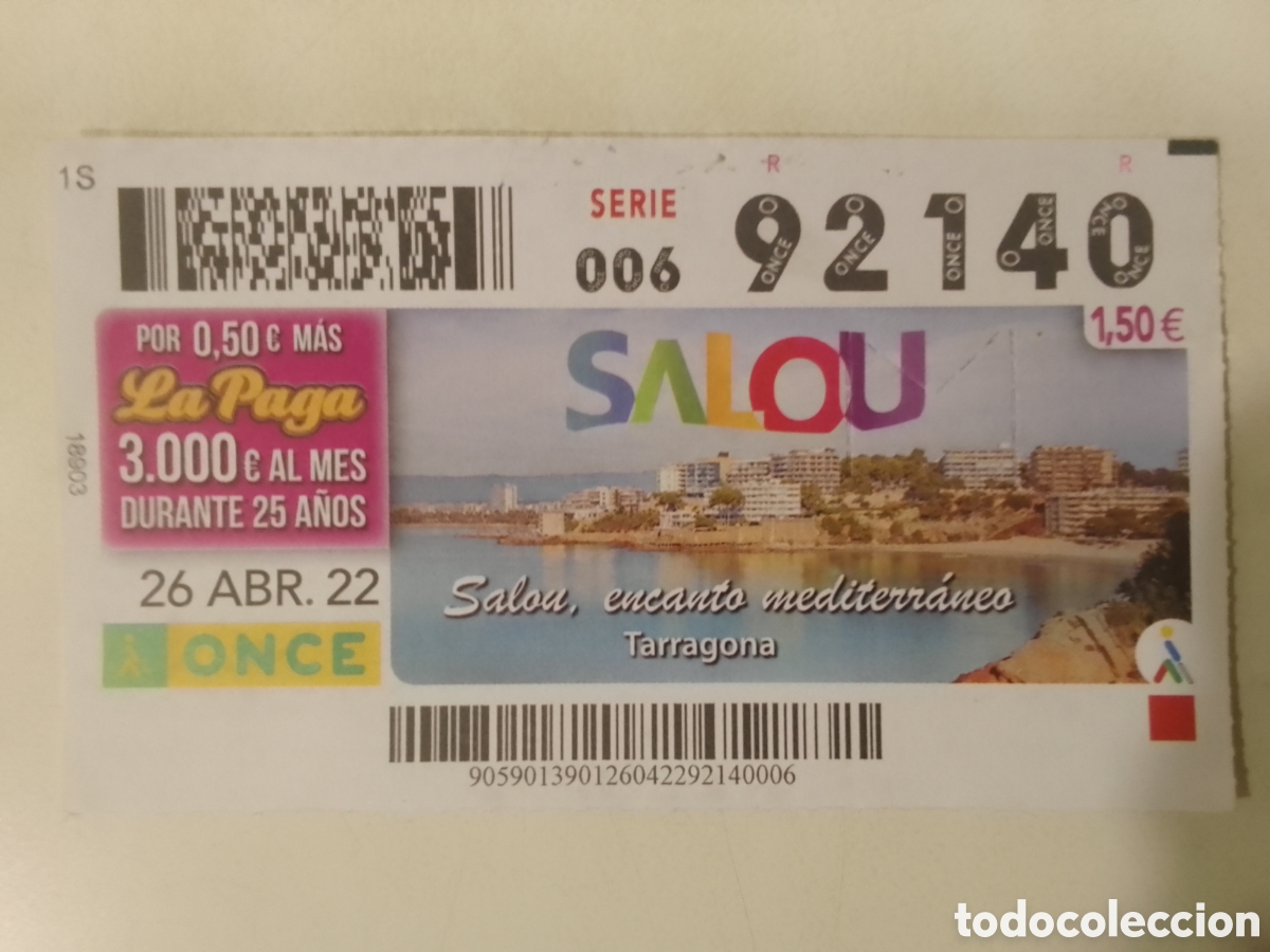 Cupones ONCE: Cup&oacute;n ONCE 26 ABR. 22 SALOU.