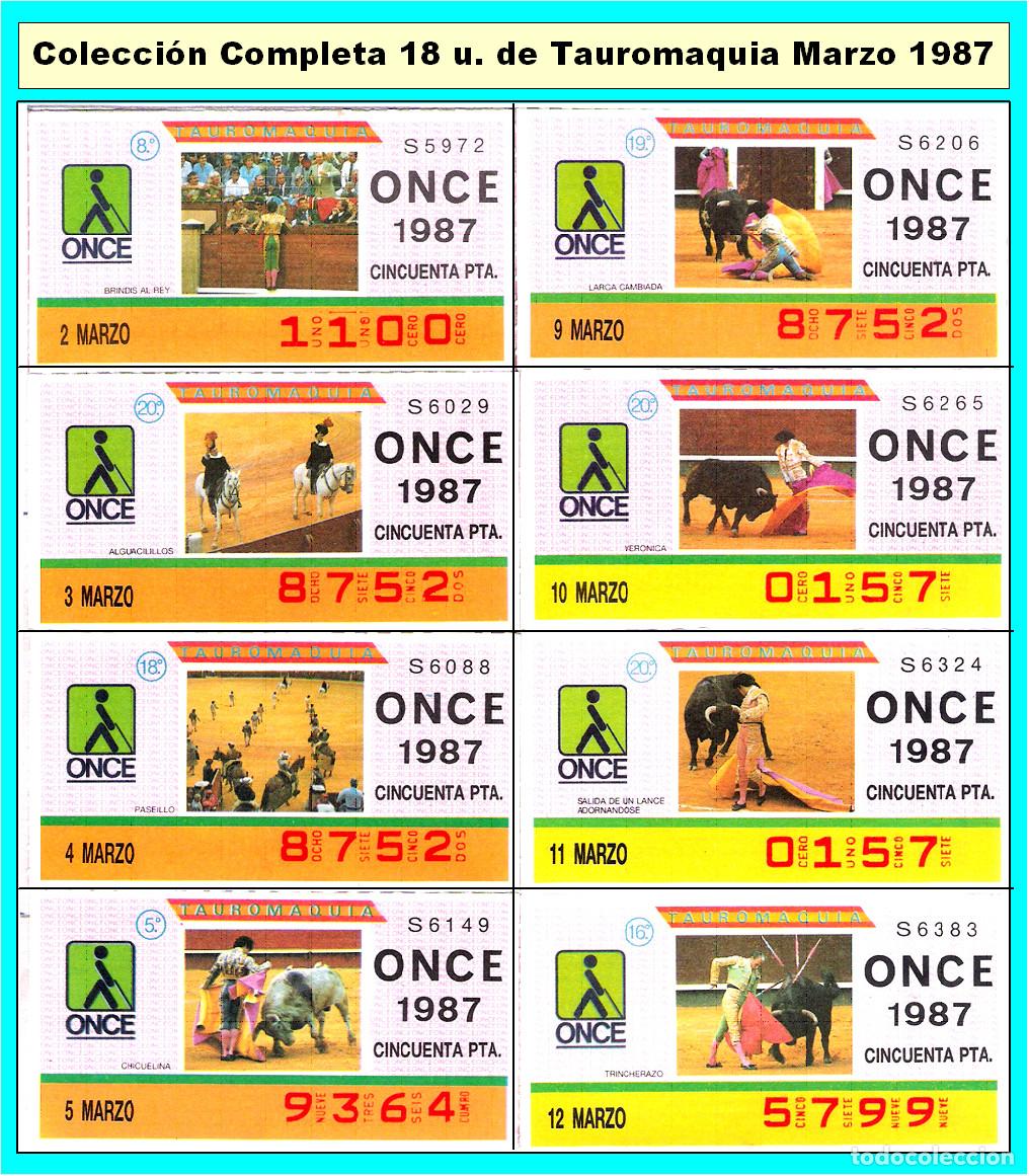 Cupones ONCE: ONCE - Tema Completo de Tauromaquia - Marzo 1987 - Mirar foto adicional
