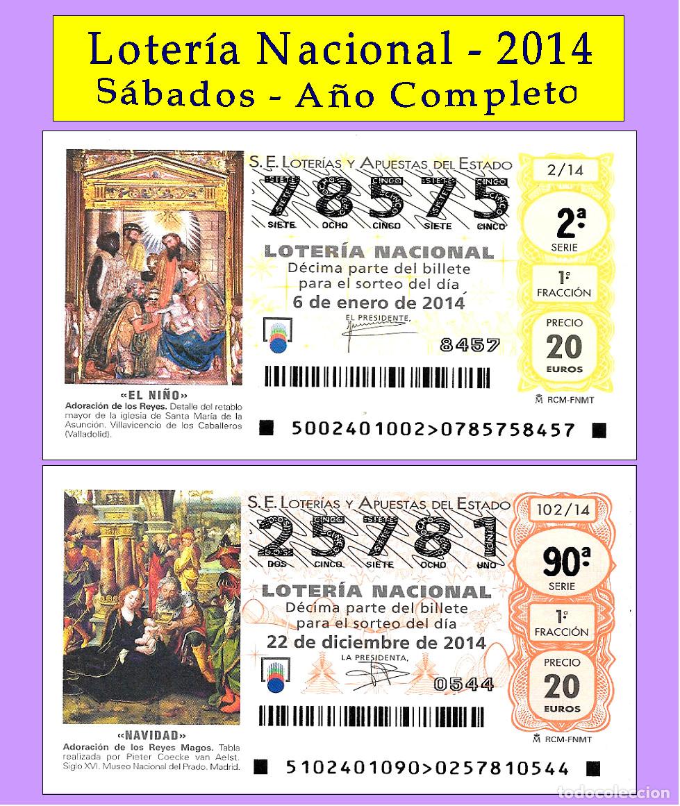 Cupones ONCE: 2014 - Loter&iacute;a Nacional / Todos los sorteos de los S&aacute;bados A&ntilde;o completo / Buena calidad