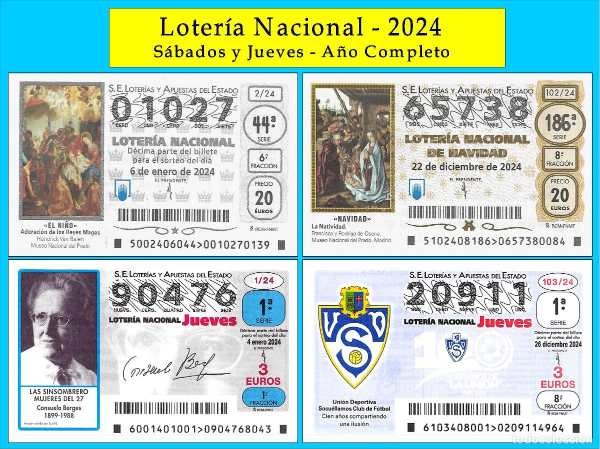 Cupones ONCE: 2024 - Loter&iacute;a Nacional / Todos los sorteos de los S&aacute;bados y Jueves A&ntilde;os completos / Buena calidad