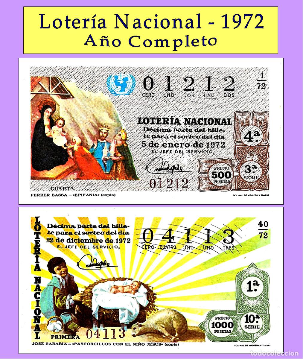 Cupones ONCE: 1972 - Loter&iacute;a Nacional.- A&ntilde;o completo / 40 sorteos / calidad muy buena