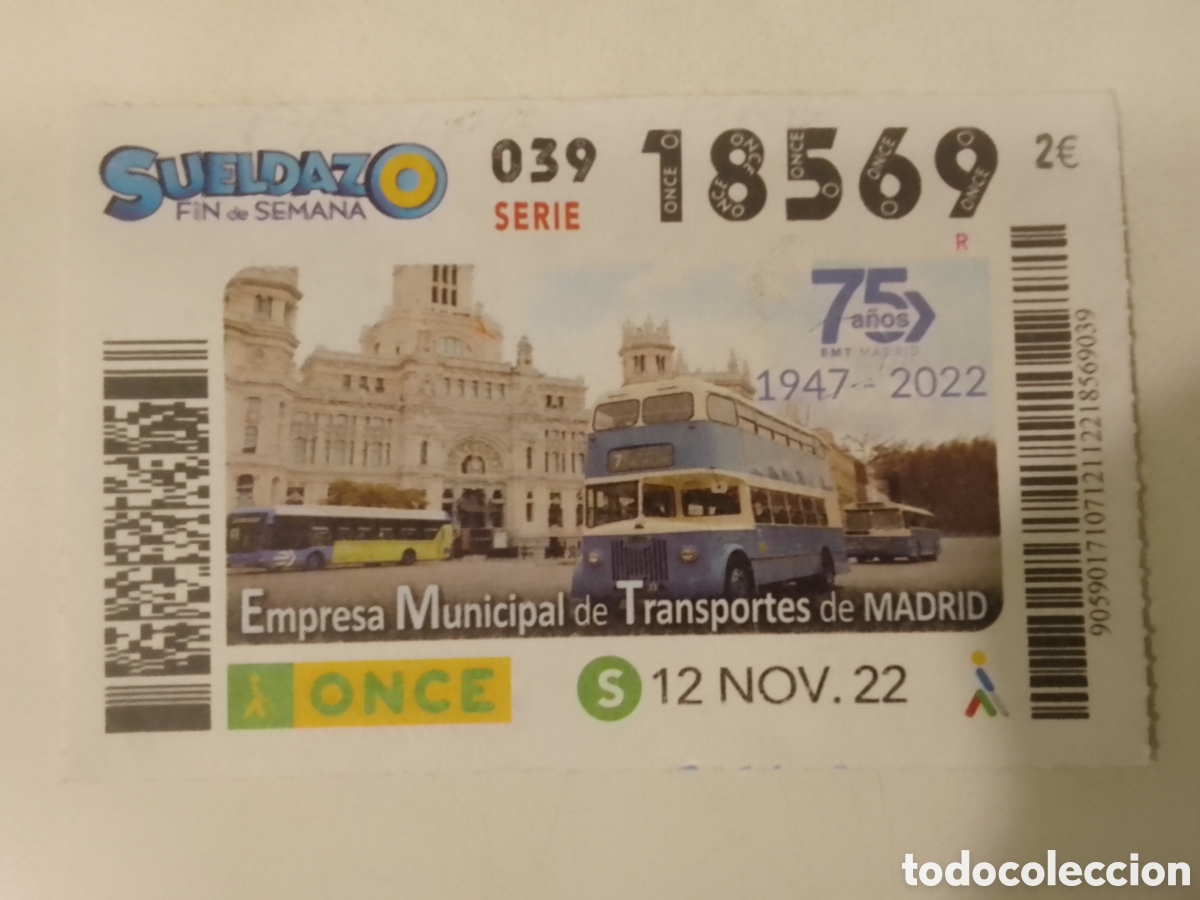 Cupones ONCE: Cup&oacute;n ONCE 12 NOV. 22 75 a&ntilde;os Empresas Municipal de Transportes de MADRID.