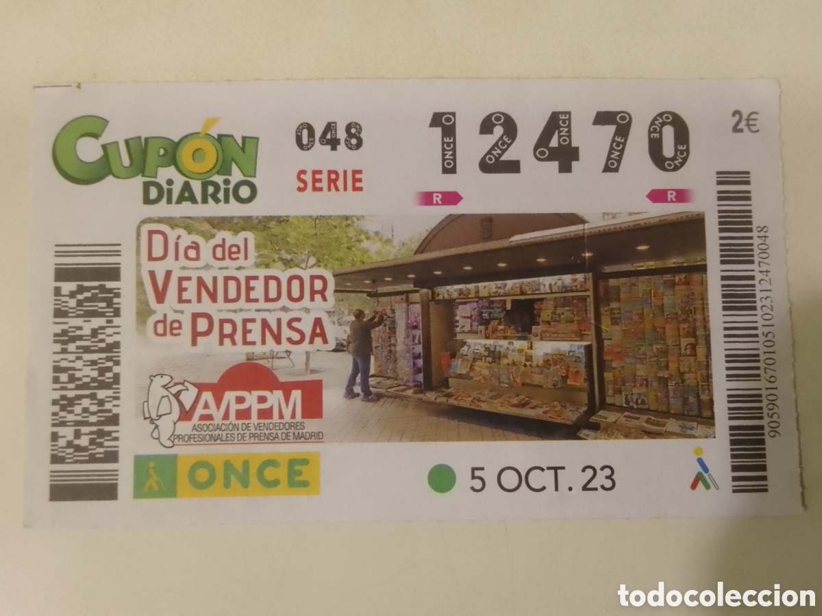 Cupones ONCE: Cup&oacute;n ONCE 5 OCT. 23 D&iacute;a del Vendedor de Prensa.