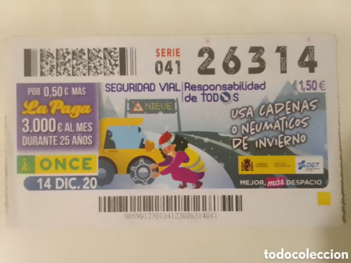 Cupones ONCE: Cup&oacute;n ONCE 14 DIC. 20 Usa cadenas o neum&aacute;ticos de invierno.