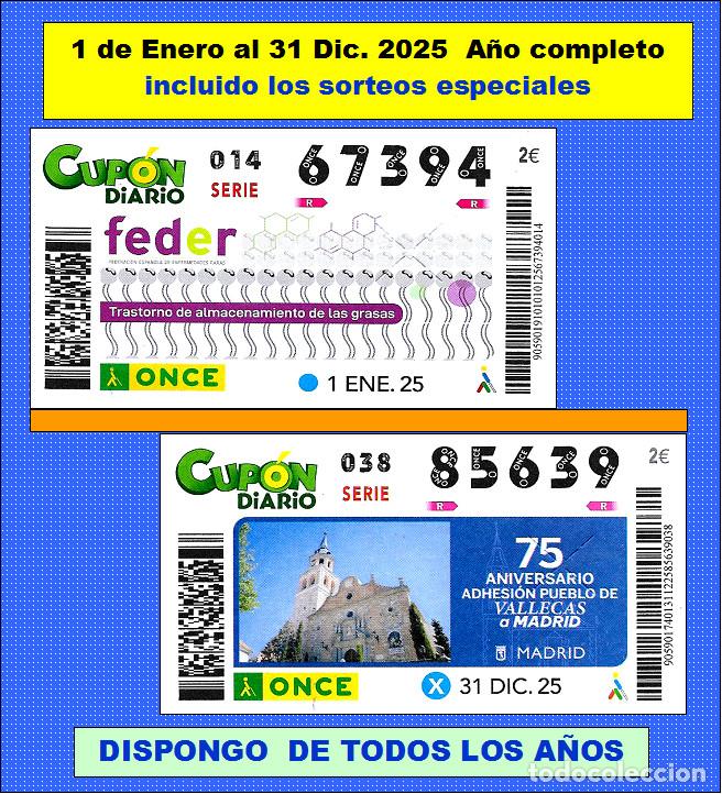 Cupones ONCE: 2025 - Cupones de la ONCE / A&ntilde;o completo Incluido 1 cup&oacute;n de cada sorteo especial / buena calidad