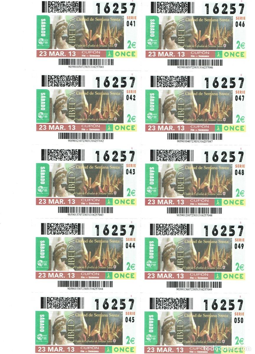 Cupones ONCE: Hoja de 10 (diez) cupones ONCE -Uni&oacute;n de Cofrad&iacute;as Semana Santa (Ubeda, Jaen)