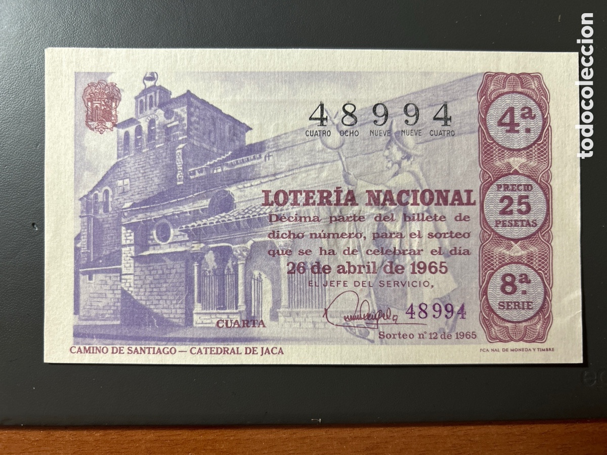 Cupones ONCE: Loteria A&ntilde;o 1965 Sorteo 12 Serie 8