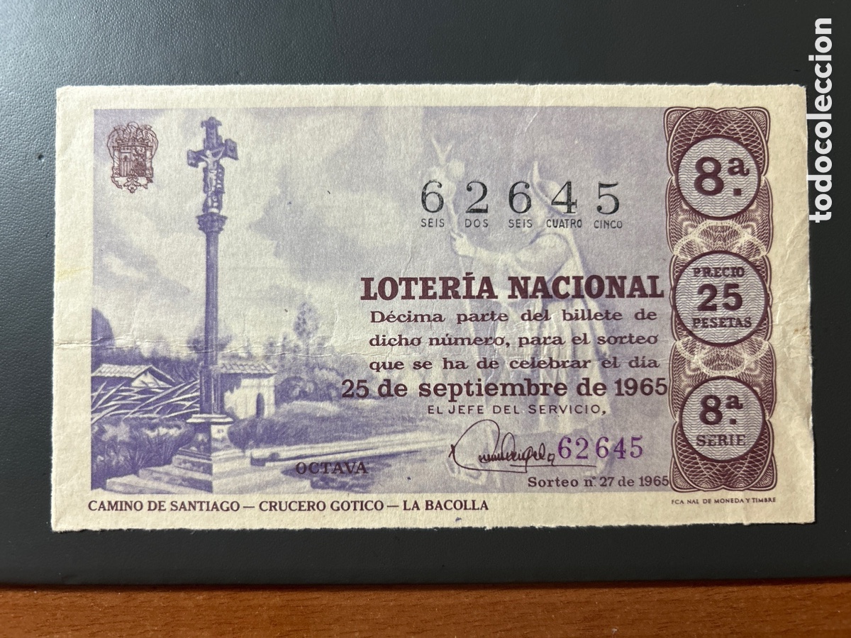 Cupones ONCE: Loteria A&ntilde;o 1965 Sorteo 27 Serie 8