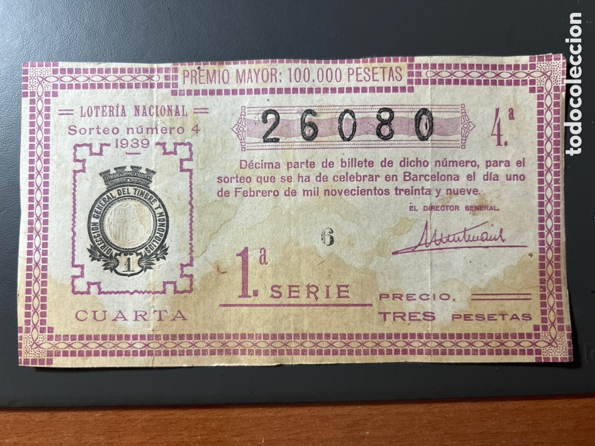 Cupones ONCE: Loteria A&ntilde;o 1939 Sorteo 4 Serie 1