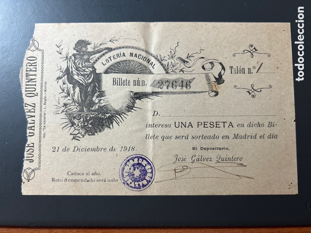 Cupones ONCE: Participaci&oacute;n Loter&iacute;a A&ntilde;o 1918