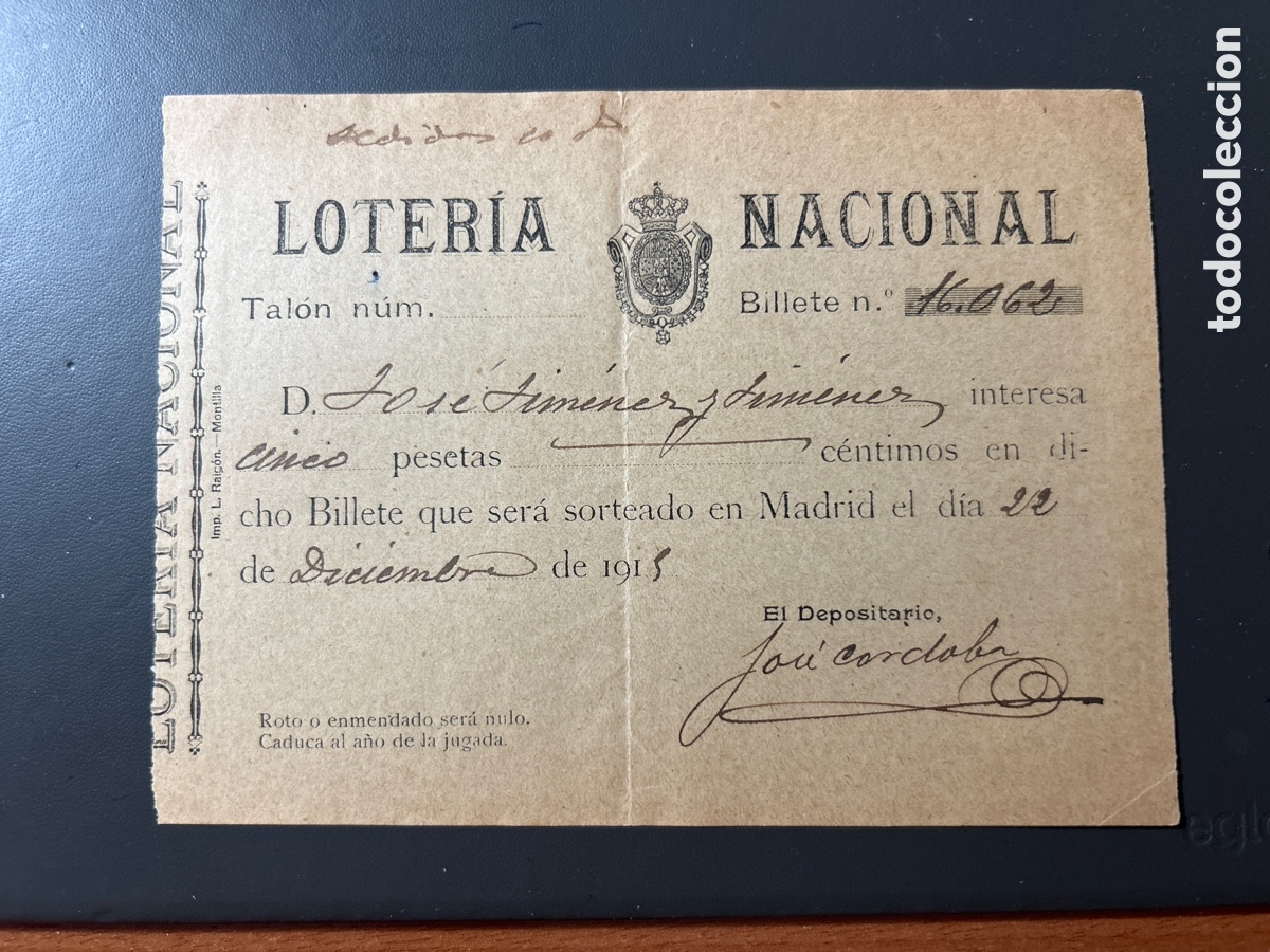 Cupones ONCE: Participaci&oacute;n Loter&iacute;a A&ntilde;o 1915