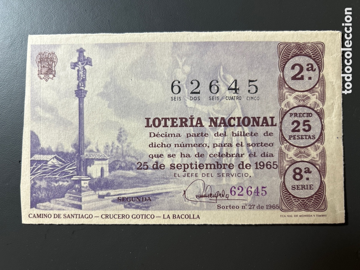 Cupones ONCE: Loteria A&ntilde;o 1965 Sorteo 27 Serie 8