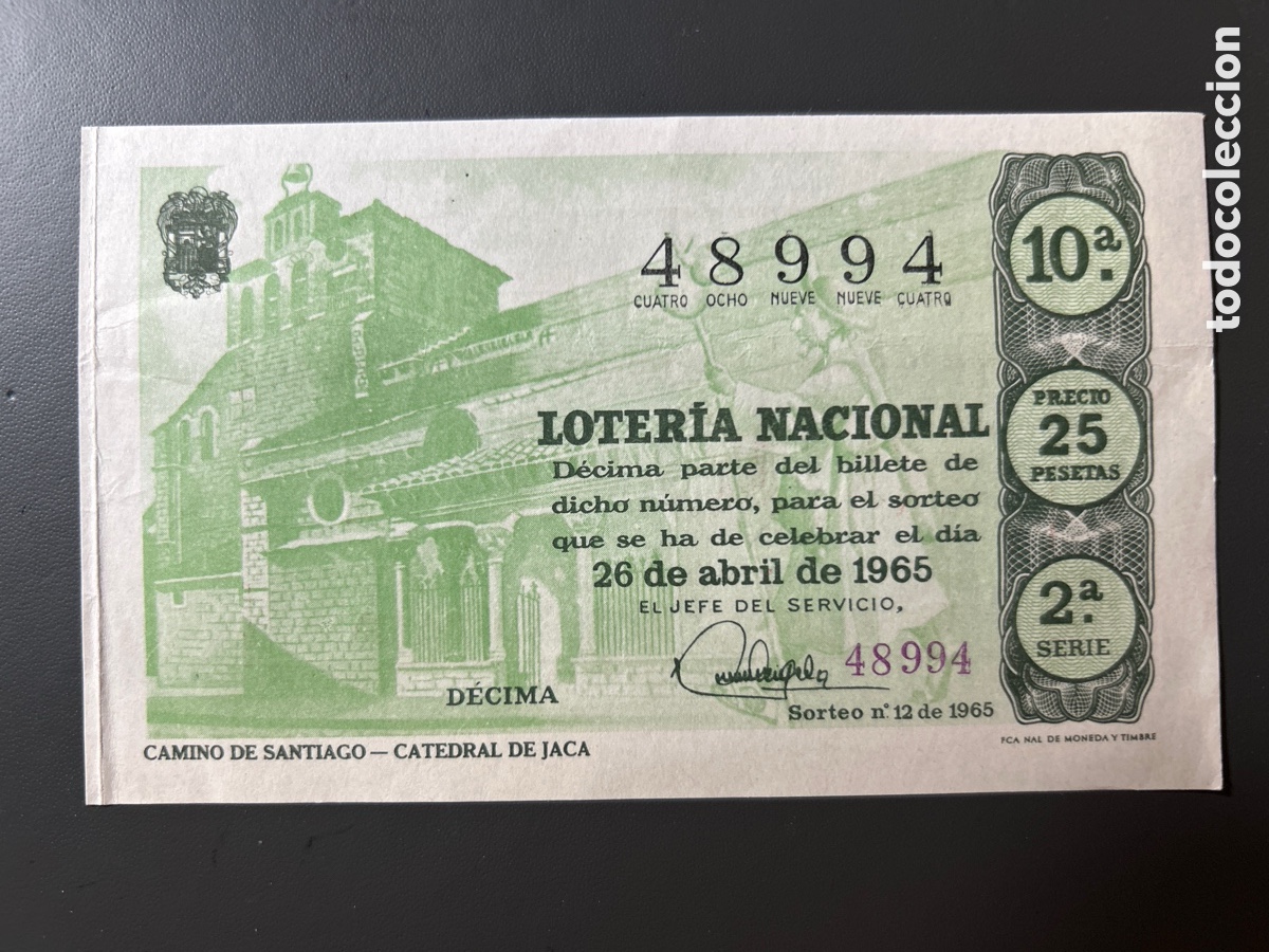 Cupones ONCE: Loteria A&ntilde;o 1965 Sorteo 12 Serie 2