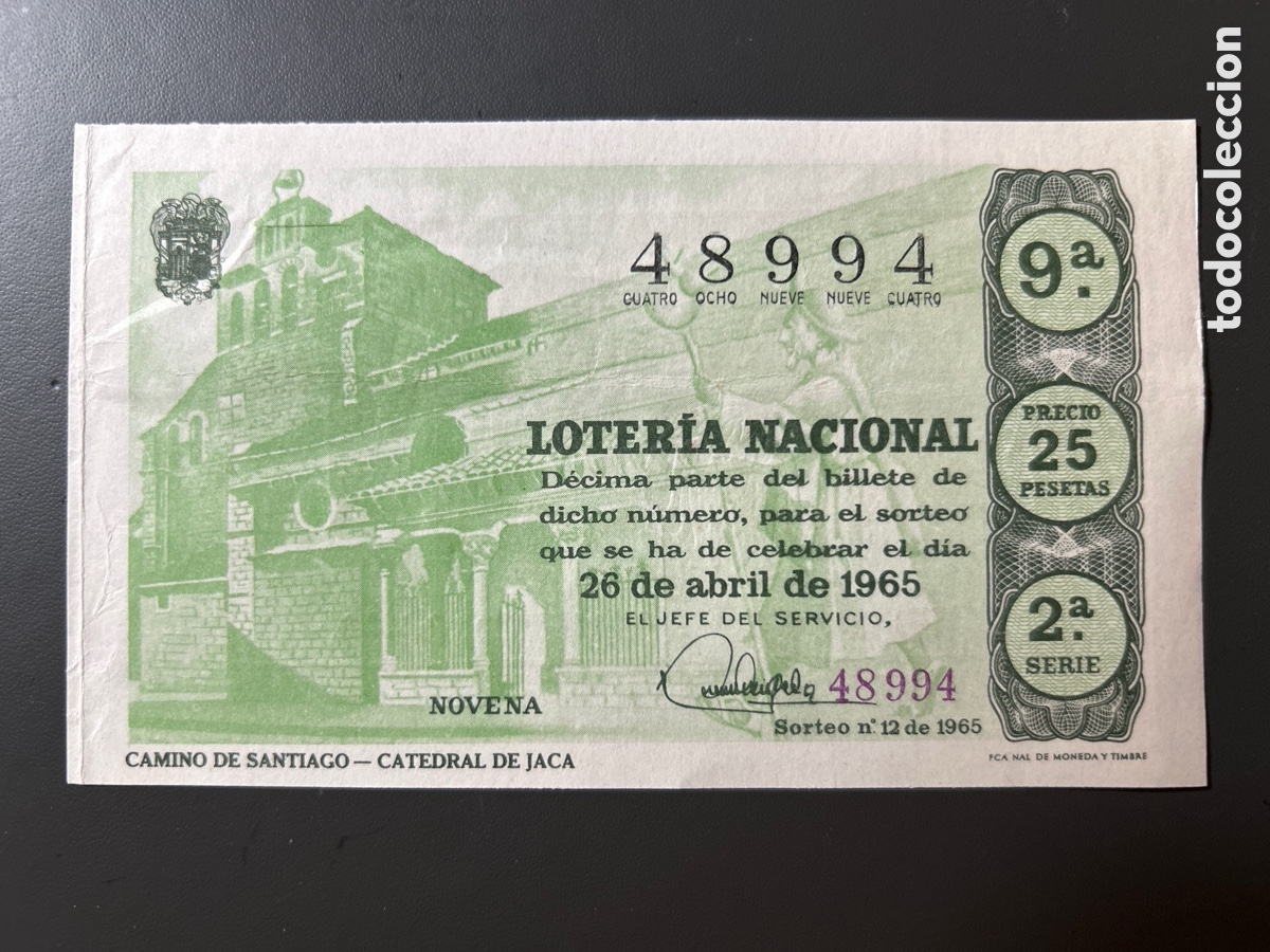 Cupones ONCE: Loteria A&ntilde;o 1965 Sorteo 12 Serie 2