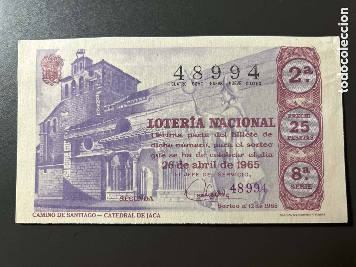 Cupones ONCE: Loteria A&ntilde;o 1965 Sorteo 12 Serie 8