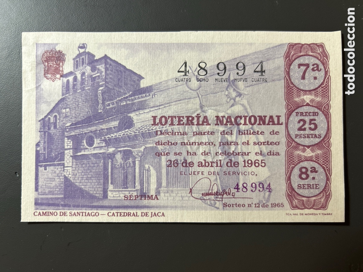 Cupones ONCE: Loteria A&ntilde;o 1965 Sorteo 12 Serie 8