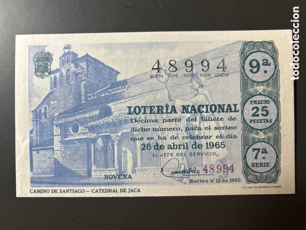 Cupones ONCE: Loteria A&ntilde;o 1965 Sorteo 12 Serie 7