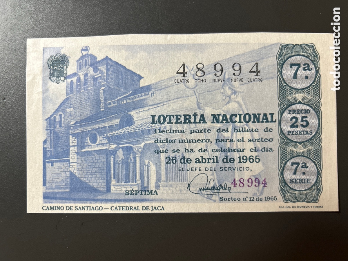 Cupones ONCE: Loteria A&ntilde;o 1965 Sorteo 12 Serie 7