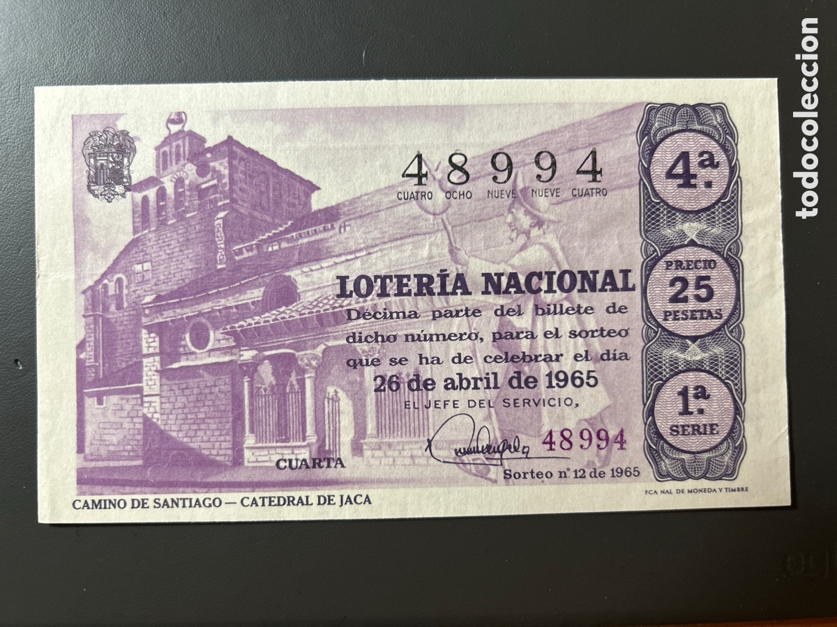 Cupones ONCE: Loteria A&ntilde;o 1965 Sorteo 12 Serie 1