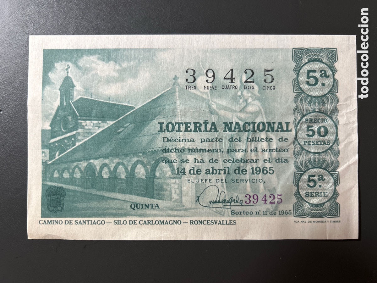 Cupones ONCE: Loteria A&ntilde;o 1965 Sorteo 11 Serie 5