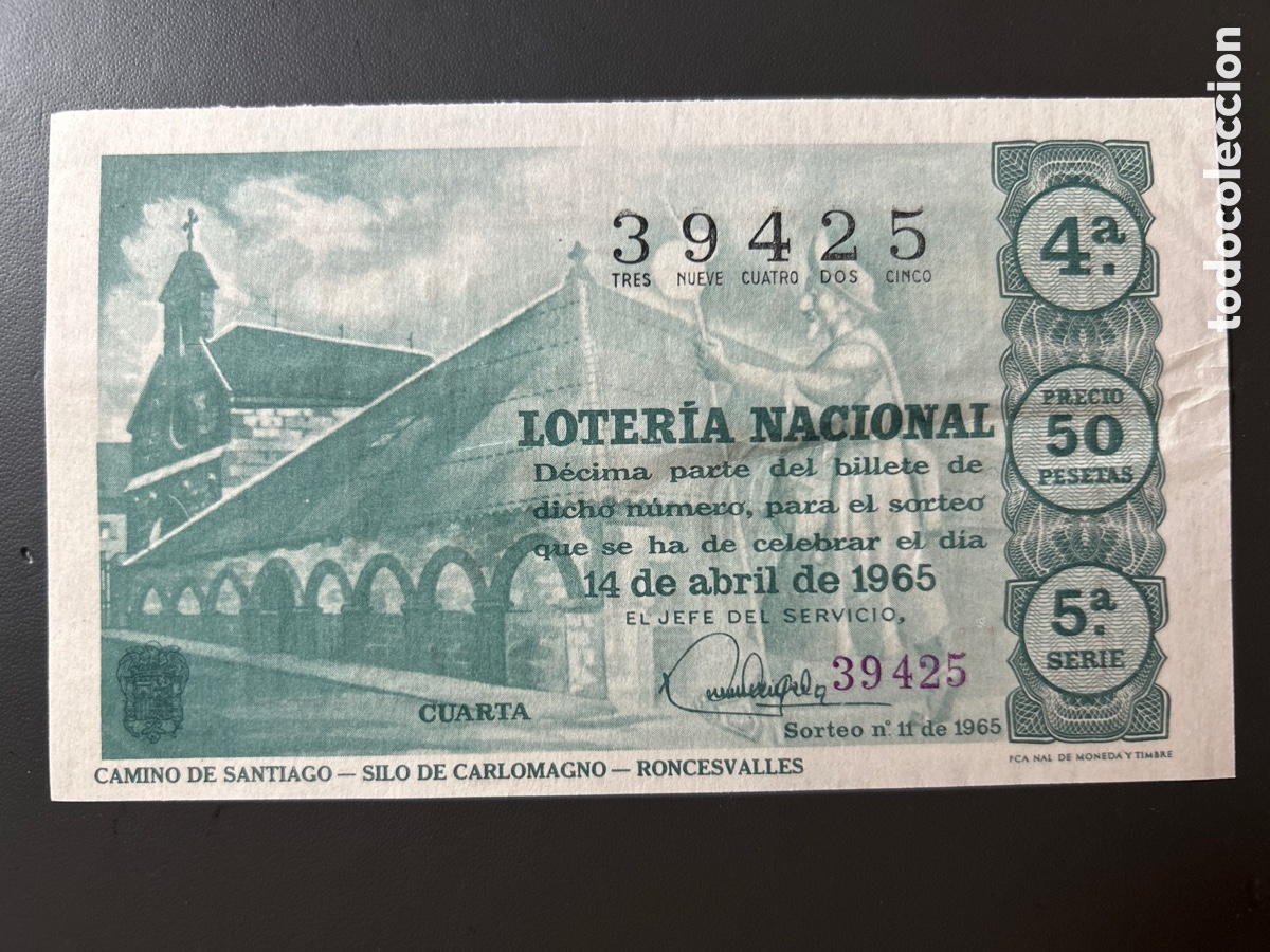 Cupones ONCE: Loteria A&ntilde;o 1965 Sorteo 11 Serie 5