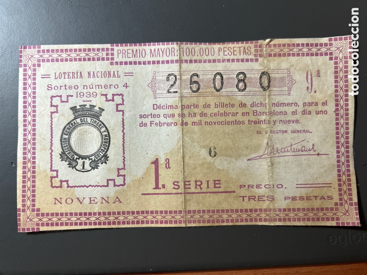 Cupones ONCE: Loteria A&ntilde;o 1939 Sorteo 4 Ser&iacute;e 1