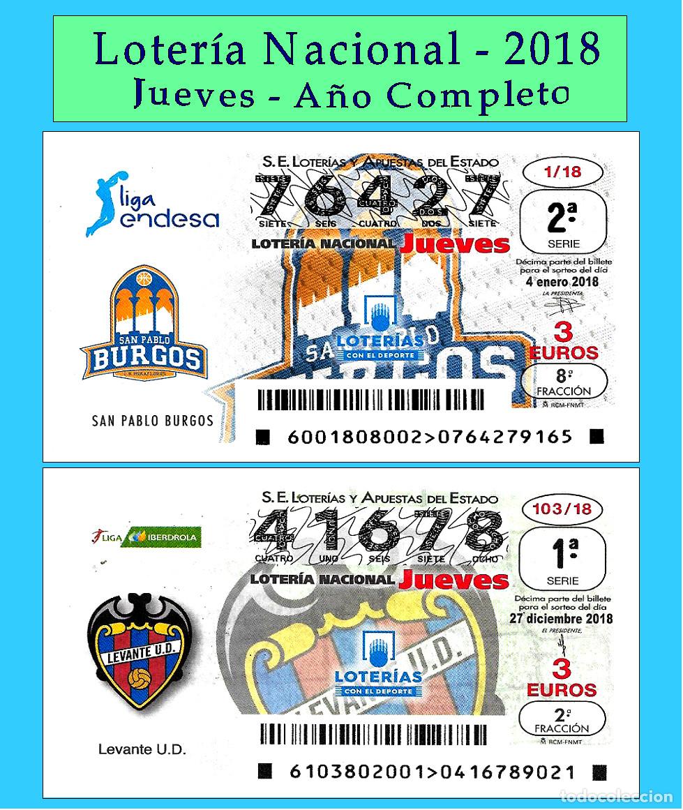 Cupones ONCE: 2018 - Loter&iacute;a Nacional / Todos los sorteos de los Jueves A&ntilde;o completo / Buena calidad